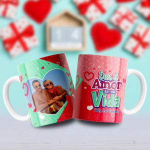 mug personalizado con diseño romántico para San Valentín, ideal para regalar en el Día de los Enamorados.